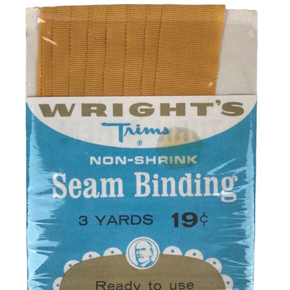 Vintage NOS Wright's Trims Non-Shrink Seam Binding Gold 46 3 Yards Sewing Crafts - Picture 2 of 4